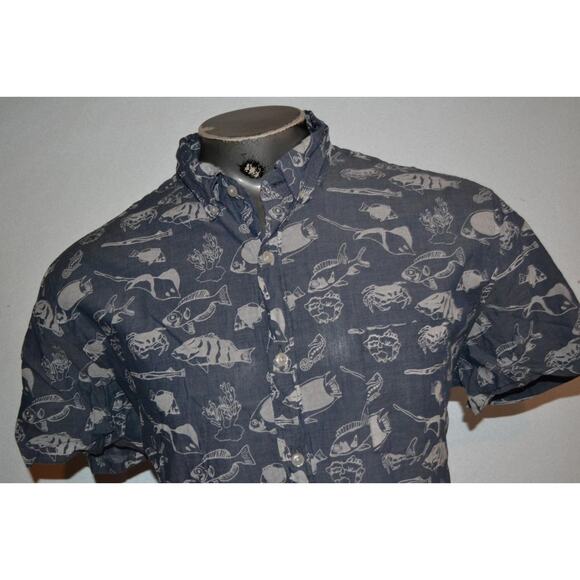 38344 J.Crew Dress Shirt Front Pocket Blue Fish Designs Cotton Size XL Mens - Picture 5 of 6